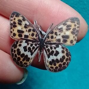 Wire dangle butterfly cheetah black white yellow earrings